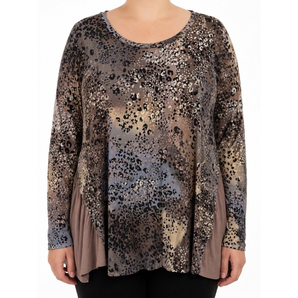 Lori Goldstein LOGO Womens Plus 3X Leopard Print Sequin Peplum Hem Tunic Top